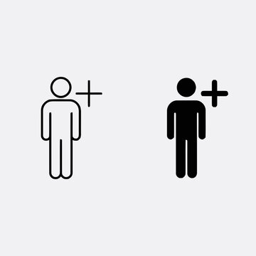 Add user icon set, person plus sign symbol for social media and contact interface design.