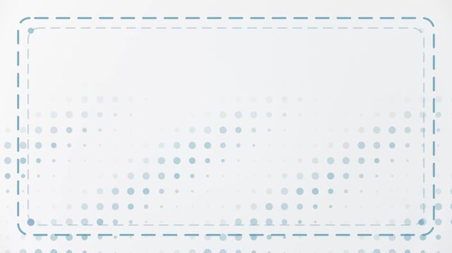 Minimalist White Background with Blue Halftone Dots and Dashed Frame