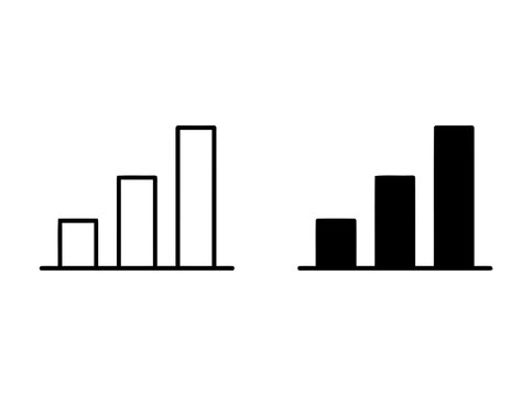 Bar chart icon set with outline and solid fill styles for business data visualization