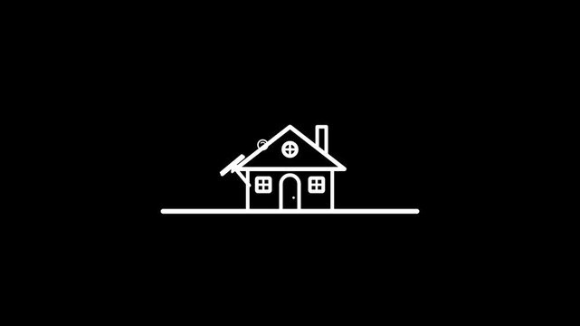Minimalist Line Animation of a House with a Moving Hammer Icon on Black