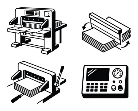 Paper guillotine cutter machine stack cutting equipment vector graphic illustrations