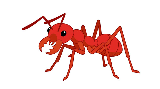 Red Ant Illustration with Sharp Mandibles, Isolated