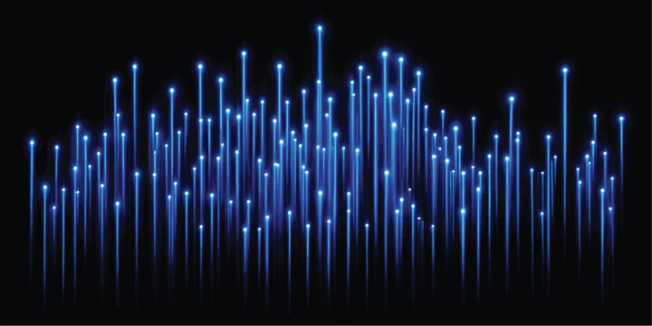 Vertical glowing blue light particles forming a digital data landscape with glowing streaks digital flow abstract background high tech particle beams energy flow information streams blue