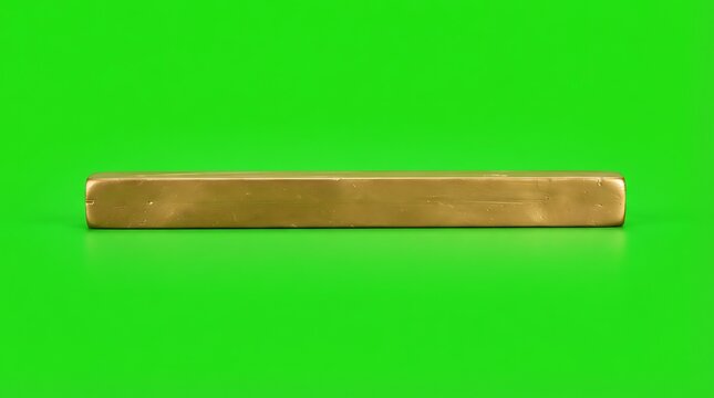 A single solid rectangular gold bar isolated on a vibrant green background