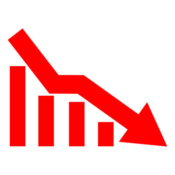 Red Financial Loss Bar Chart Icon with Downward Arrow Decreasing Market Trend Vector Illustration