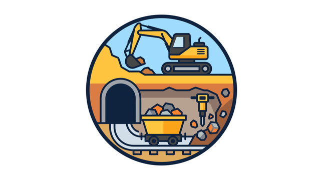 Vector Illustration of Surface Excavation and Underground Mining Tunnel Operations