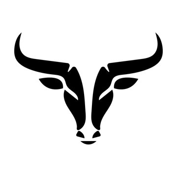 Bull Silhouette Vector Illustration Isolated on White Background with Large Horns, Strong Cattle Animal Symbol for Tattoo, Wildlife, Branding and Decorative Design