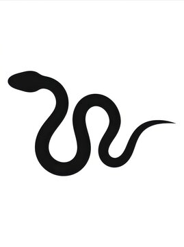 Black Snake Silhouette Isolated on White Background - Minimalist Slithering Reptile Vector Illustration for Design