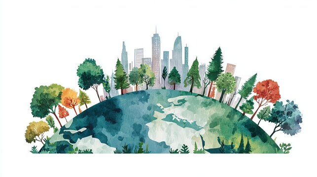Earth day environmental concept with green globe and nature elements
