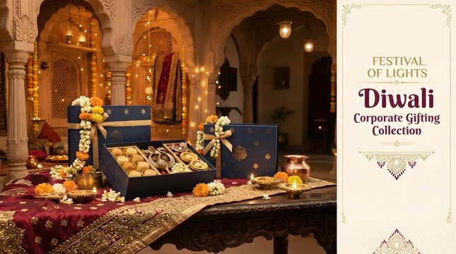 Warmly lit diwali celebration with traditional sweets and decorative elements on a table