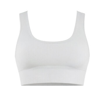 White seamless ribbed longline bralette cut out on a transparent background