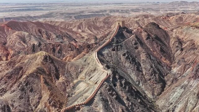 Aerial view of the Great Wall, Jiayuguan Overhanging Great Wall; Gansu, China