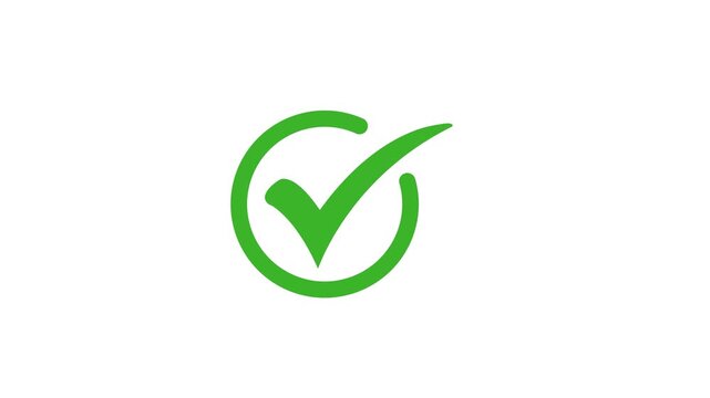 Green circle with white background check mark isolated on a transparent animation.