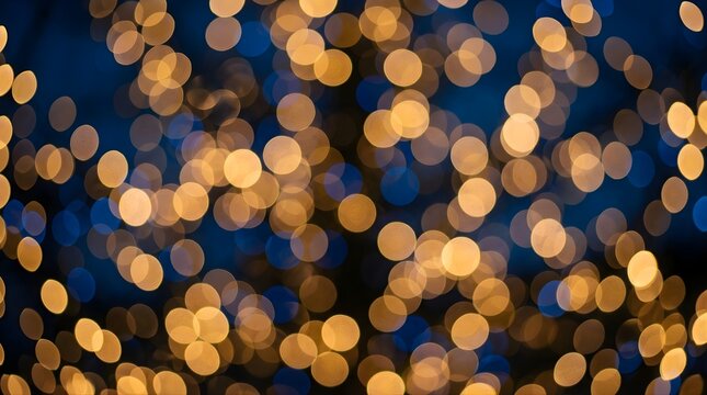 Golden bokeh lights against a deep blue evening background
