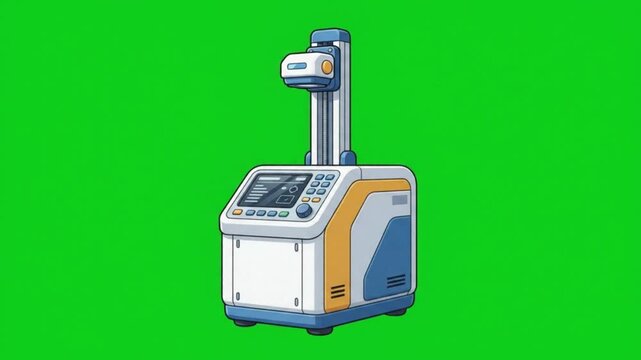 Industrial laser marking machine for precision metal engraving on green screen background