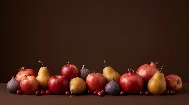 A bountiful harvest of autumn's finest fruits including apples and pears beautifully arranged to celebrate the spirit of thanksgiving and gratitude