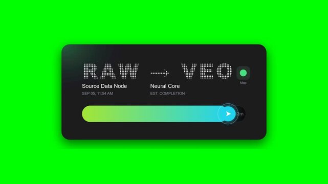 Futuristic terminal data processing interface with progress bar showing system override on green screen