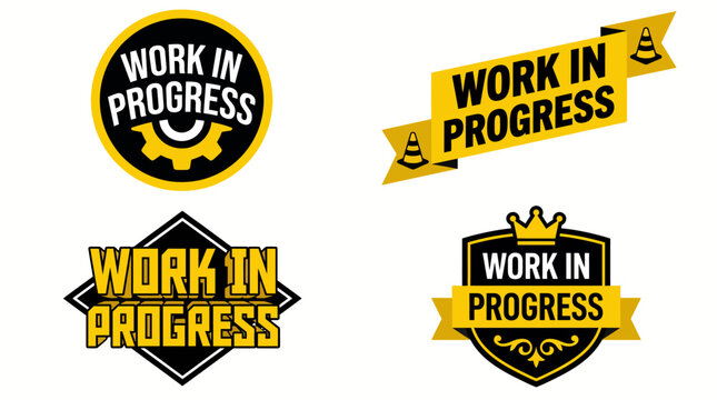A collection of eye-catching work in progress signs represents the ongoing effort in projects, symbolizing creativity and dedication in professional environments.