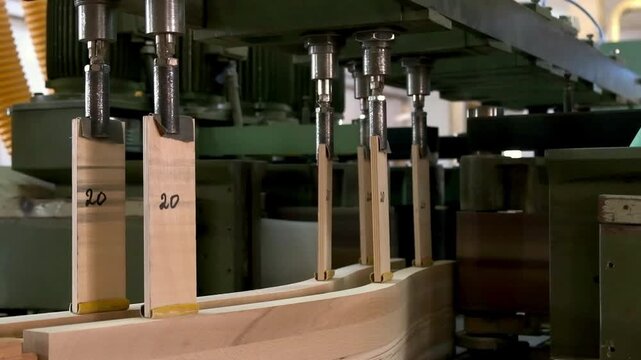 A woodworking tenoning machine used to mill tenons onto the ends of wooden workpieces. Wood splicing equipment technology.