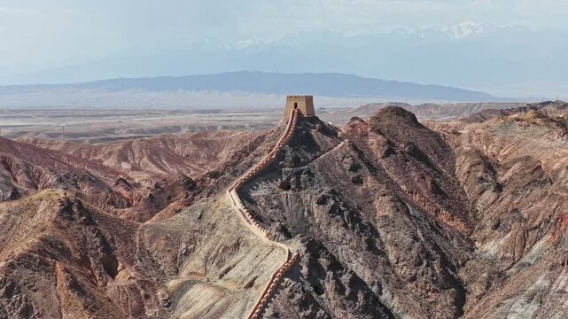 Aerial view of the Great Wall, Jiayuguan Overhanging Great Wall; Gansu, China