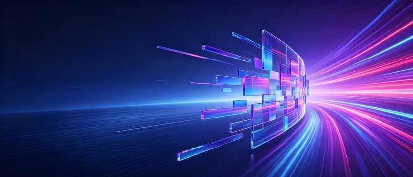 Abstract Digital Light Streams and Glass Panels in Modern Tech Design