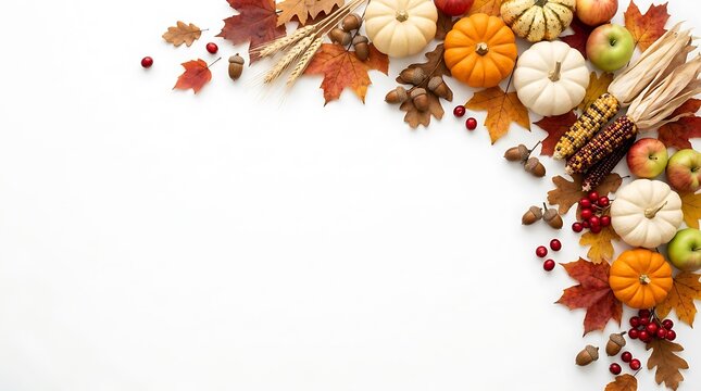 A bountiful thanksgiving corner arrangement featuring pumpkins colorful autumn leaves pinecones and berries evokes warmth gratitude and the spirit of the harvest season