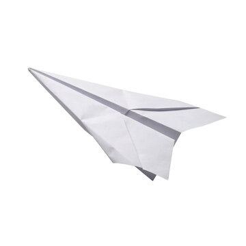 A simple white paper airplane folded from a single sheet of paper isolated on a transparent background
