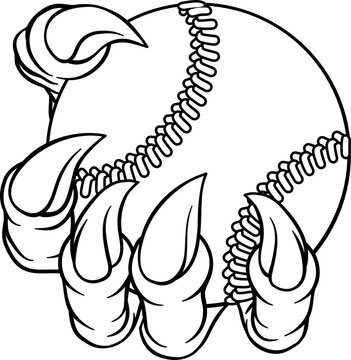 A baseball or softball claw sports illustration of an eagle or animal monster hand holding ball 