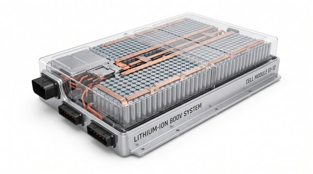 Electric vehicle lithium ion battery pack module on white background
