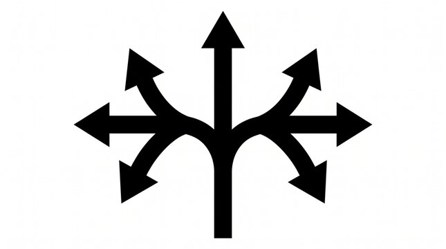 Black branching arrow diagram showing multiple directions diverging from a single vertical line with decision