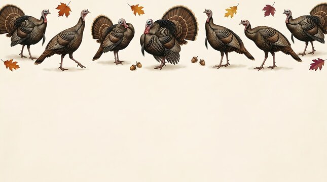 A heartwarming thanksgiving scene featuring a gathering of majestic turkeys symbolizing gratitude family and the spirit of the autumn harvest season