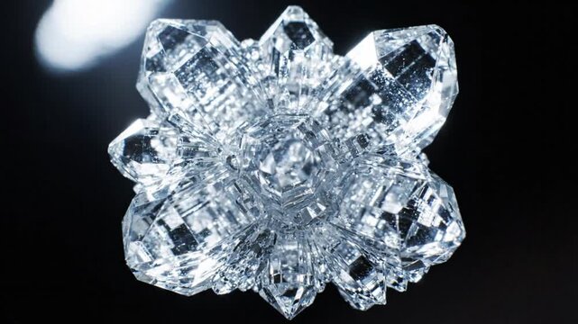 Macro View of Growing Snowflake - Sparkling Ice Crystal Forming in Winter