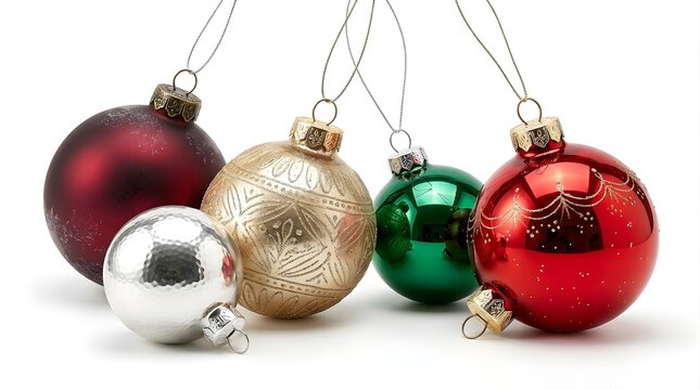 Set of colorful christmas ornaments isolated on white background
