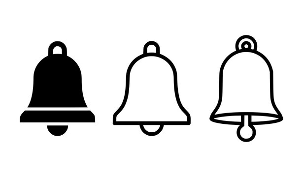 Three alarm bell icons in different styles with bell icon notification icon set of bells outline icon black and white minimalist design graphic element alert system simple icon hand bell