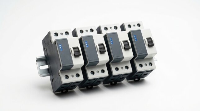 Smart DIN Rail Circuit Breaker Set for Home Energy Management Isolated on White
