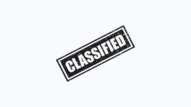 Classified rubber stamp grunge texture isolated on white background for official document security marking overlay