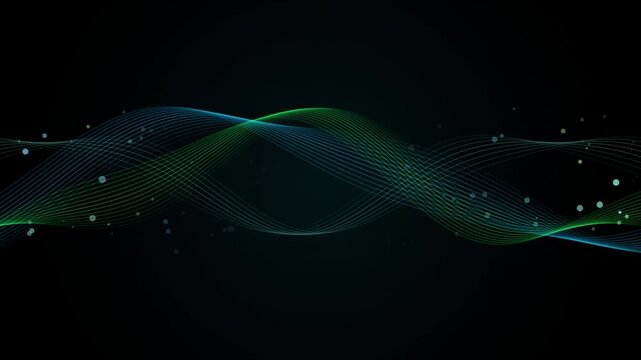 Flowing Wave Particle Animation - Cyan Green Motion 4K Loop