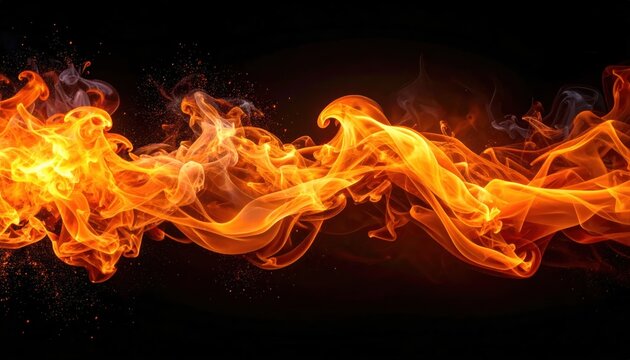 Abstract orange fire flames with sparks on black background