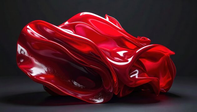 Abstract vibrant red fluid shape against dark backdrop