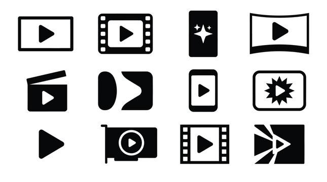 Modern flat play video media icons set