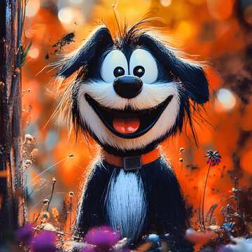 Happy Smiling Cartoon Dog Portrait with Autumn Colors