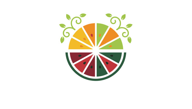 Stylized graphic logo representing health and nutrition features a clever combination of an orange slice and a watermelon wedge.