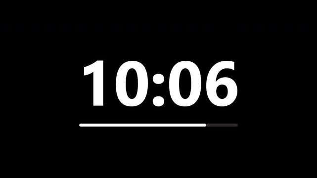 Animated countdown timer with digital numbers showing time remaining for deadlines, events, presentations, videos, broadcasts, waiting screens, productivity, and time management concepts.