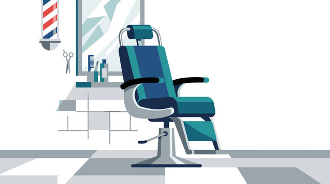 Barbershop chair and classic striped pole vector illustration
