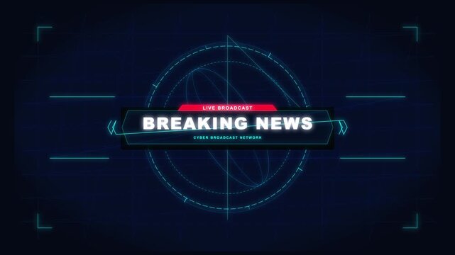 Futuristic breaking news intro animation with 3D text and glowing digital globe, broadcast template