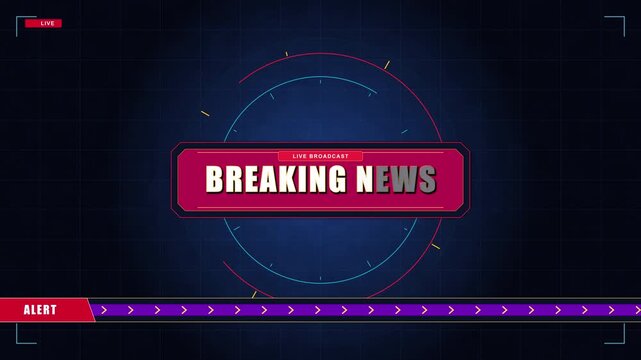 Breaking news intro motion graphic for TV broadcast, digital news program opening, urgent headlines