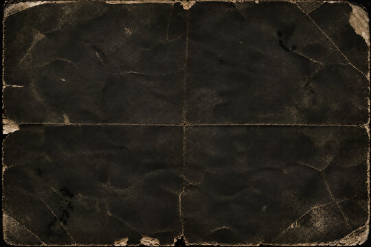 Grungy Vintage Black Paper Surface with Worn Edges and Fold Marks