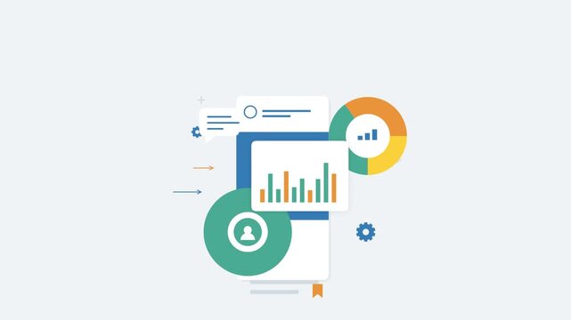 Flat design business analytics animation with interactive charts and graphs