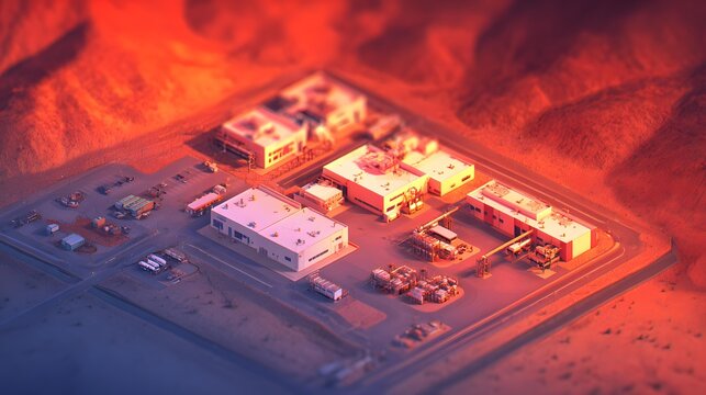 complex stretching across the horizon with interconnected production halls, logistics hubs and energy systems, cinematic aerial industrial panorama