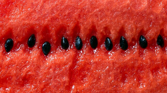 Macro view of juicy watermelon flesh with black seeds isolated on transparent background. Ideal for fresh food, health, and summer nutrition advertising campaigns.